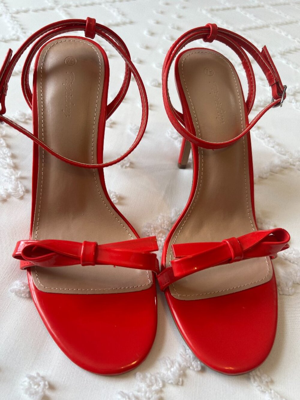 NEW Piepiebuy Red Bowknot Dress Heeled Sandals with Ankle Strap SIZE 7.5
